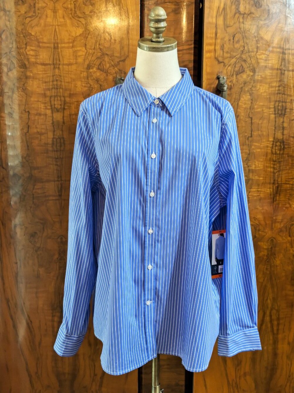 NWT Chaps Women's Blue White Pinstripe Long Sleeve Shirt Plus XXL Career Busines